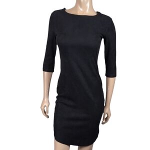Lulu Love Bodycon Dress Womens Size Small Black Faux Suede Crop 3/4 Sleeves